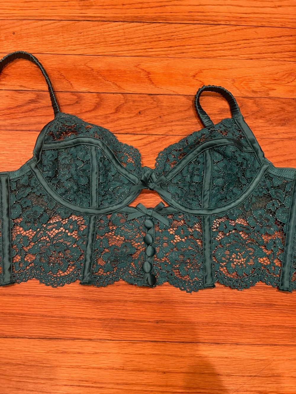 For Love And Lemons Deep Teal Lace Longline Bralette